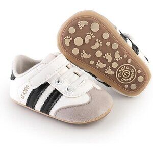 Baby Boys Girls Black Faux Leather Rubber Sole Retro Walking Sneakers Shoes